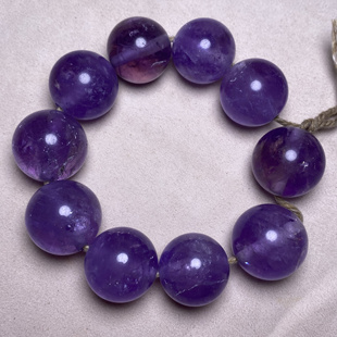 古玩天然紫水晶老珠子圆珠大孔水晶念珠老水晶串吊坠手链佛珠配饰