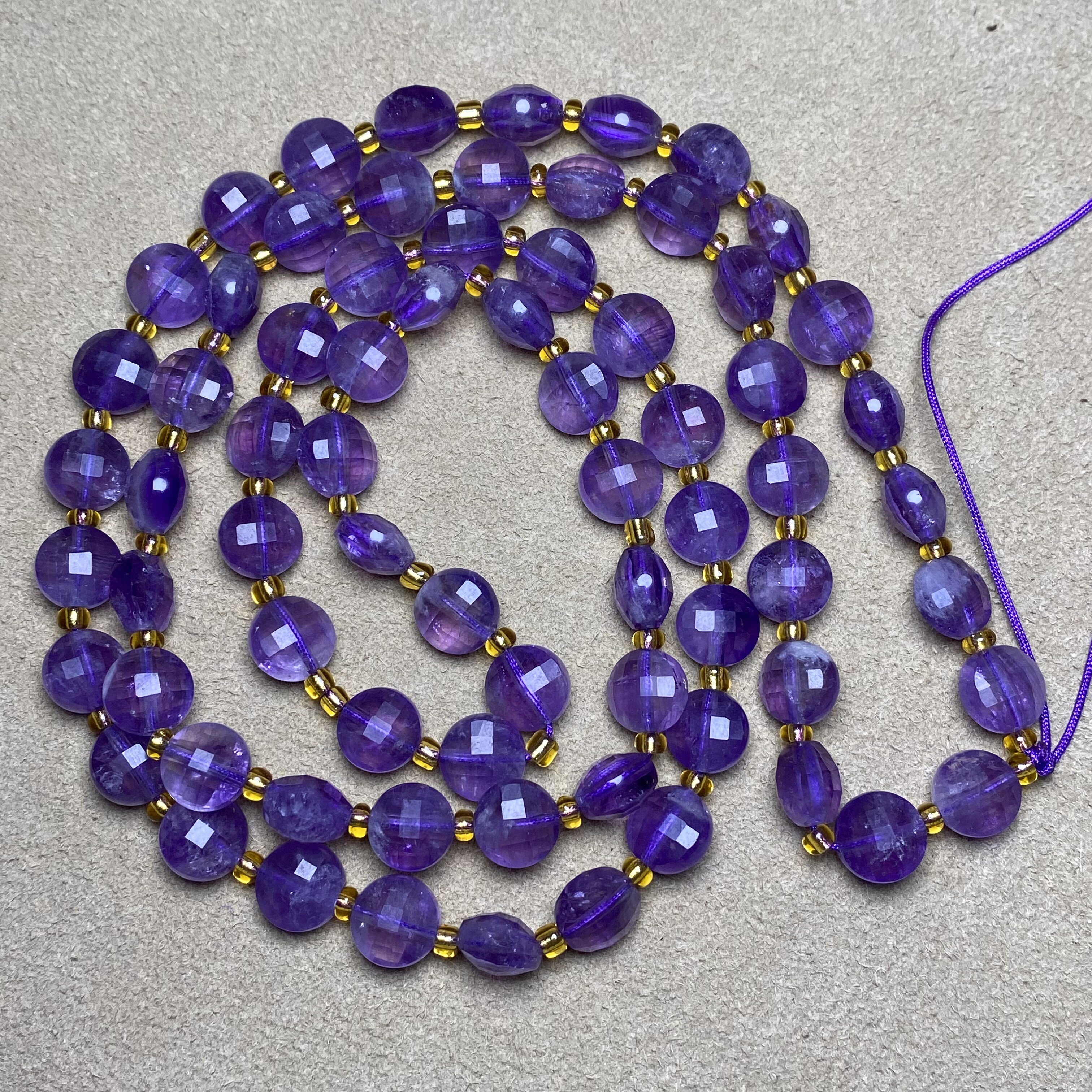 古玩文玩天然老料薰衣草紫水晶无优高品质切面饼散珠项链手链配珠