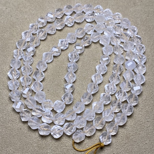 文玩天然白水晶多棱钻面珠串108颗老型珠佛珠项链配饰挂绳