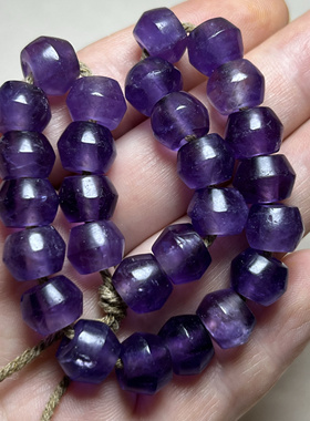 古玩收藏天然紫水晶飞碟珠直切珠算盘珠古珠念珠项链手串配珠配饰
