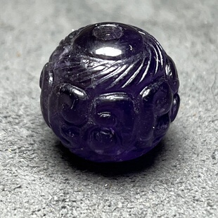 古玩文玩紫水晶老珠子圆珠高古水晶手工卷云纹勾连纹玉珠配饰配珠