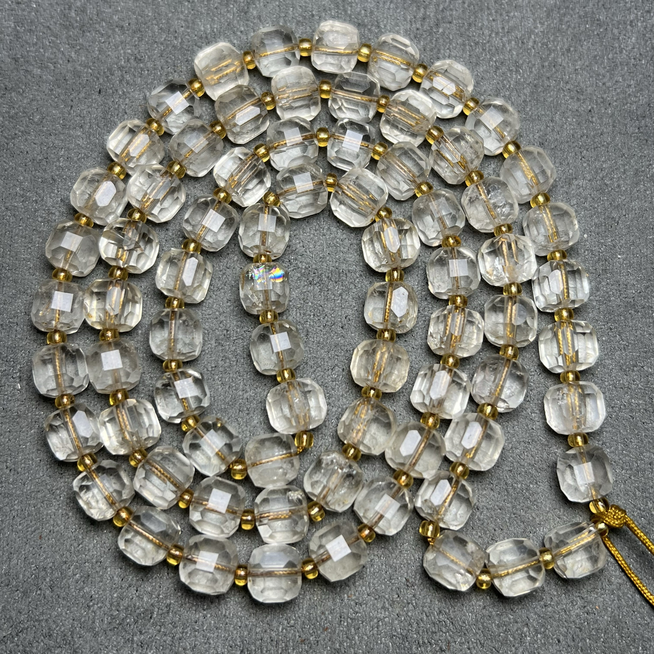 古玩老水晶项链四方多棱珠串西亚复古白水晶珠子多圈手串diy饰品