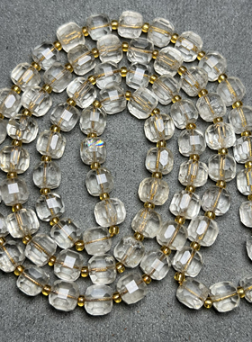 古玩老水晶项链四方多棱珠串西亚复古白水晶珠子多圈手串diy饰品