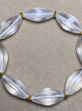 文玩天然尼泊尔老水晶枣核珠手链西亚白水晶多棱梭珠手串