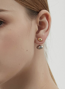 KITSH金银豆子两戴耳钉女双色耳环925银针撞色独特气质可拆卸耳饰