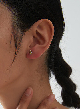 KITSH橄榄绿马眼锆石耳钉女999纯银耳环小众独特简约气质通勤耳饰