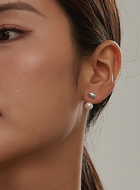 KITSH 天然珍珠豆子两戴耳钉女小众简约设计高级饰品耳环轻奢耳饰