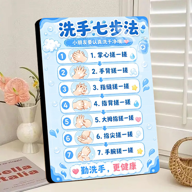 正确洗手七步法健康科普知识广告牌装饰画水晶相框幼儿园桌面摆件