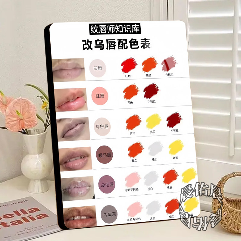 改乌唇配色表相框纹绣店唇部调色参考展示装饰画相框精致摆件摆台