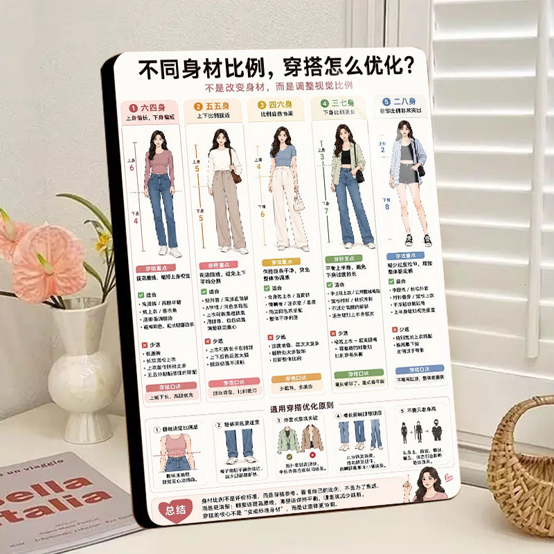 不同身材穿搭技巧服装店穿搭造型介绍展示板水晶相框摆件服装店