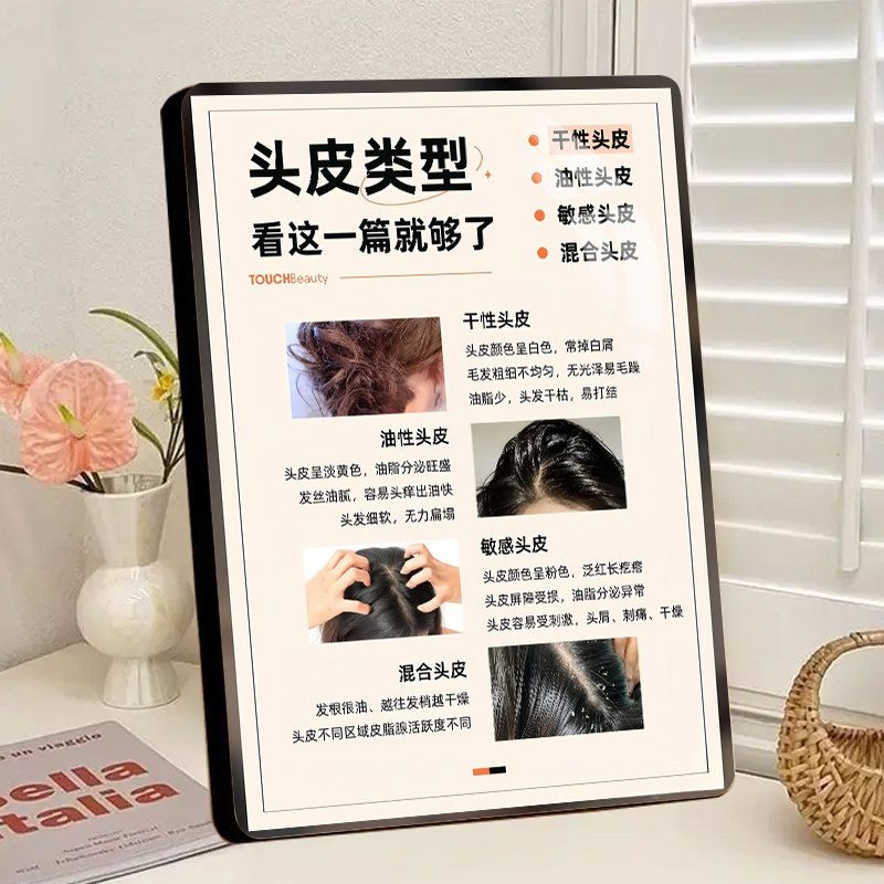 头皮类型分辨科普美容院皮肤管理店内项目宣传水晶桌面摆台相框