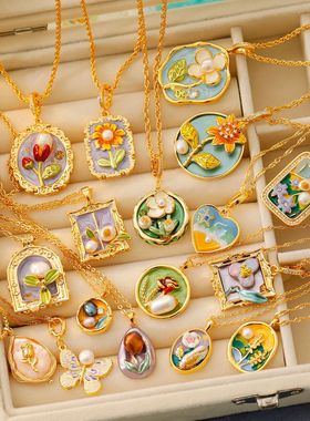 ｛莫奈梵高vintage油画风高级感项链｝巴洛克珍珠蝴蝶花瓣毛衣链