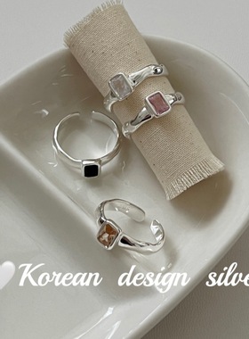 ｛S925纯银爆闪方糖黑白粉黄锆石戒指｝高级感韩版小众ins风设计