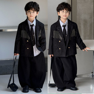 男童西装套装痞帅风潮流时尚儿童闪亮西服外套儿童走秀主持人礼服