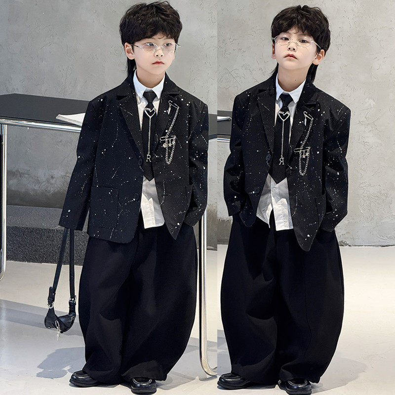 男童西装套装韩版儿童休闲闪亮西服痞帅花童生日礼服走秀演出服潮