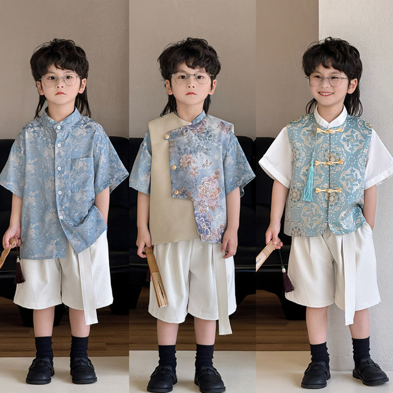 新中式男童唐装马甲套装2025夏季国风汉服痞帅儿童主持人走秀礼服,童装/婴儿装/亲子装,唐装,淘宝优惠券,粉丝福利购,淘宝优惠卷