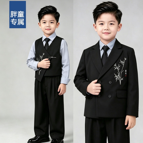 胖男童西装套装加肥加大花童礼服