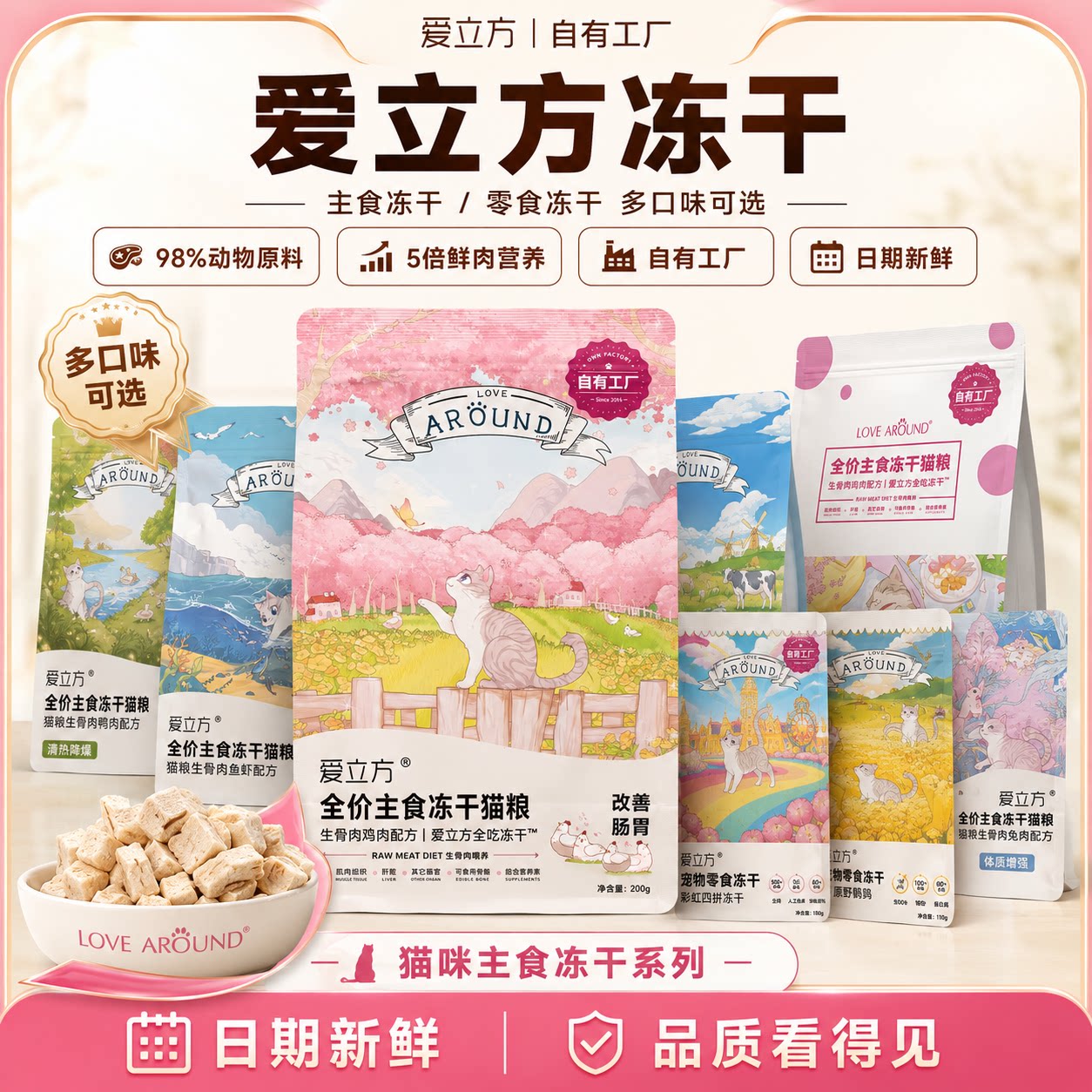 爱立方冻干猫咪零食鸡肉兔肉鹌鹑鸡脖磨牙幼猫冻干糊猫狗鸵鸟冻干图片