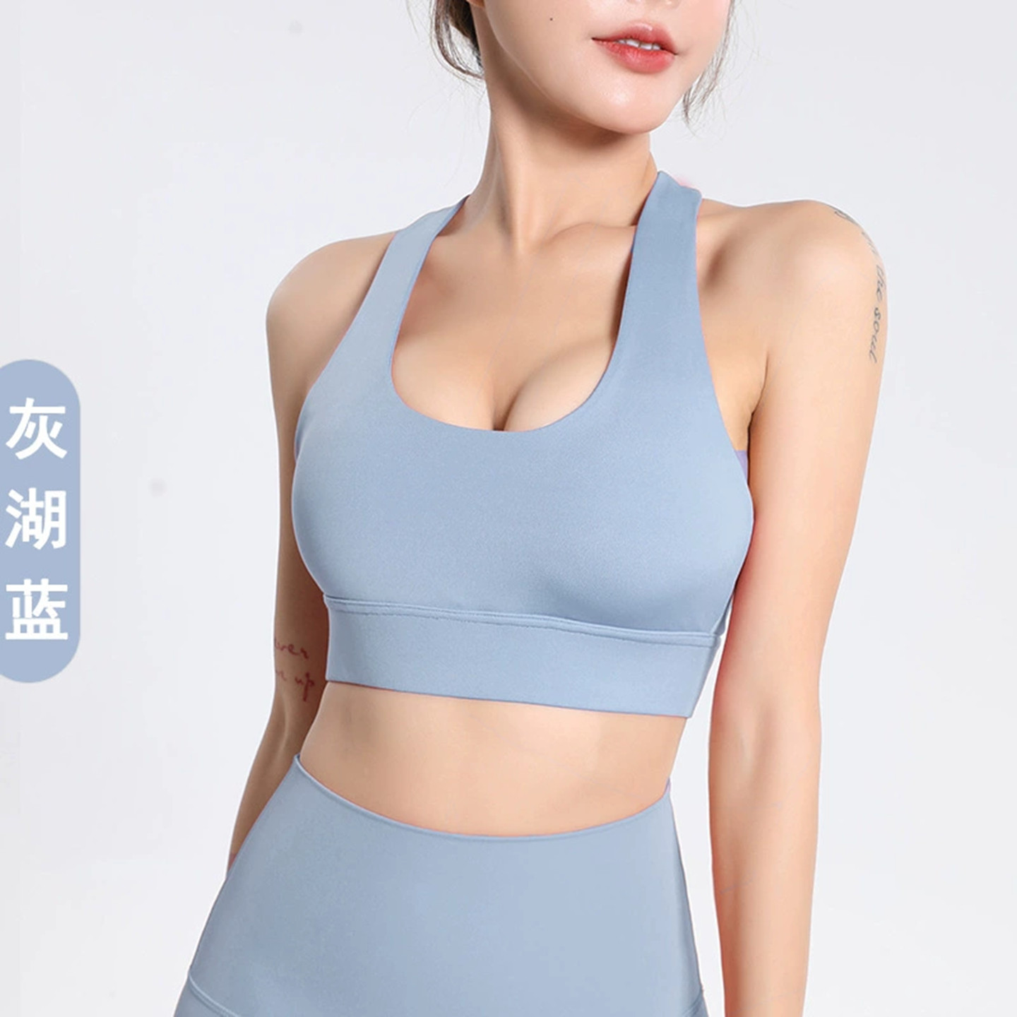 泳衣上衣单件蓝色女式分体款泳衣泡温泉专用运动背心文胸带胸垫