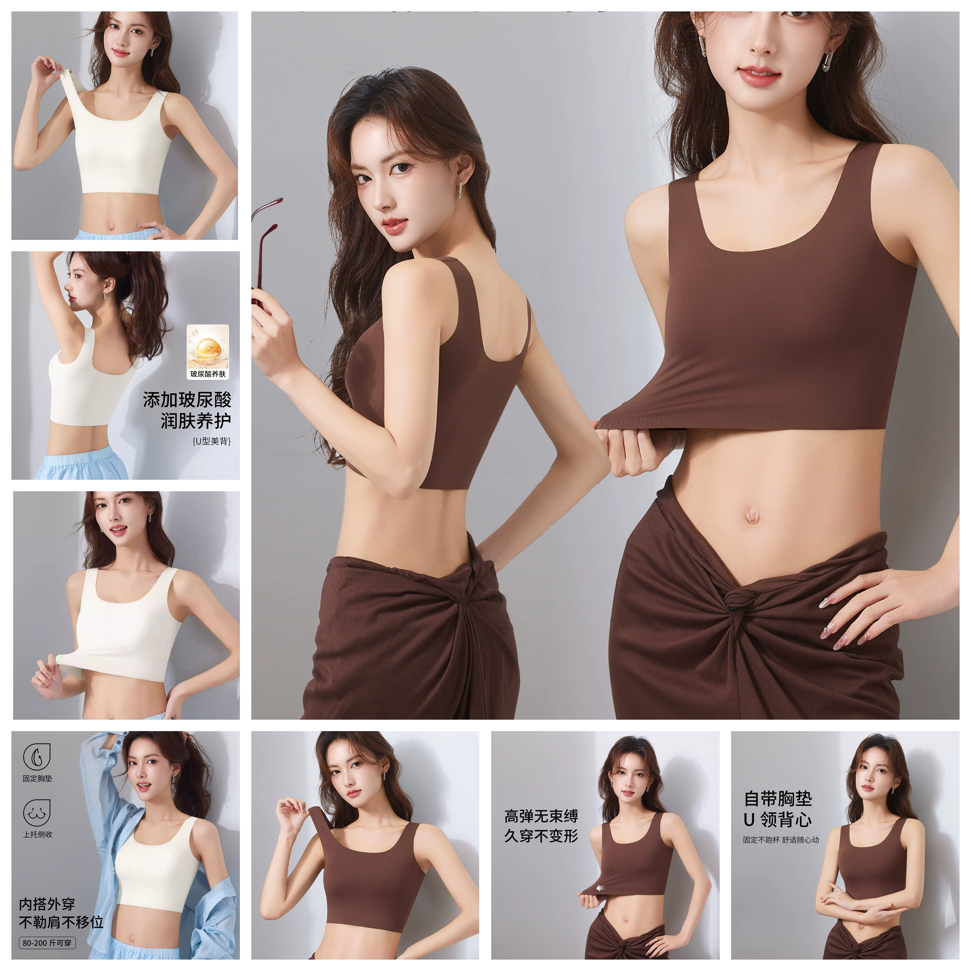 自带杯垫分体游泳衣女单件性感美背比基尼上衣水上乐园游泳馆泳装