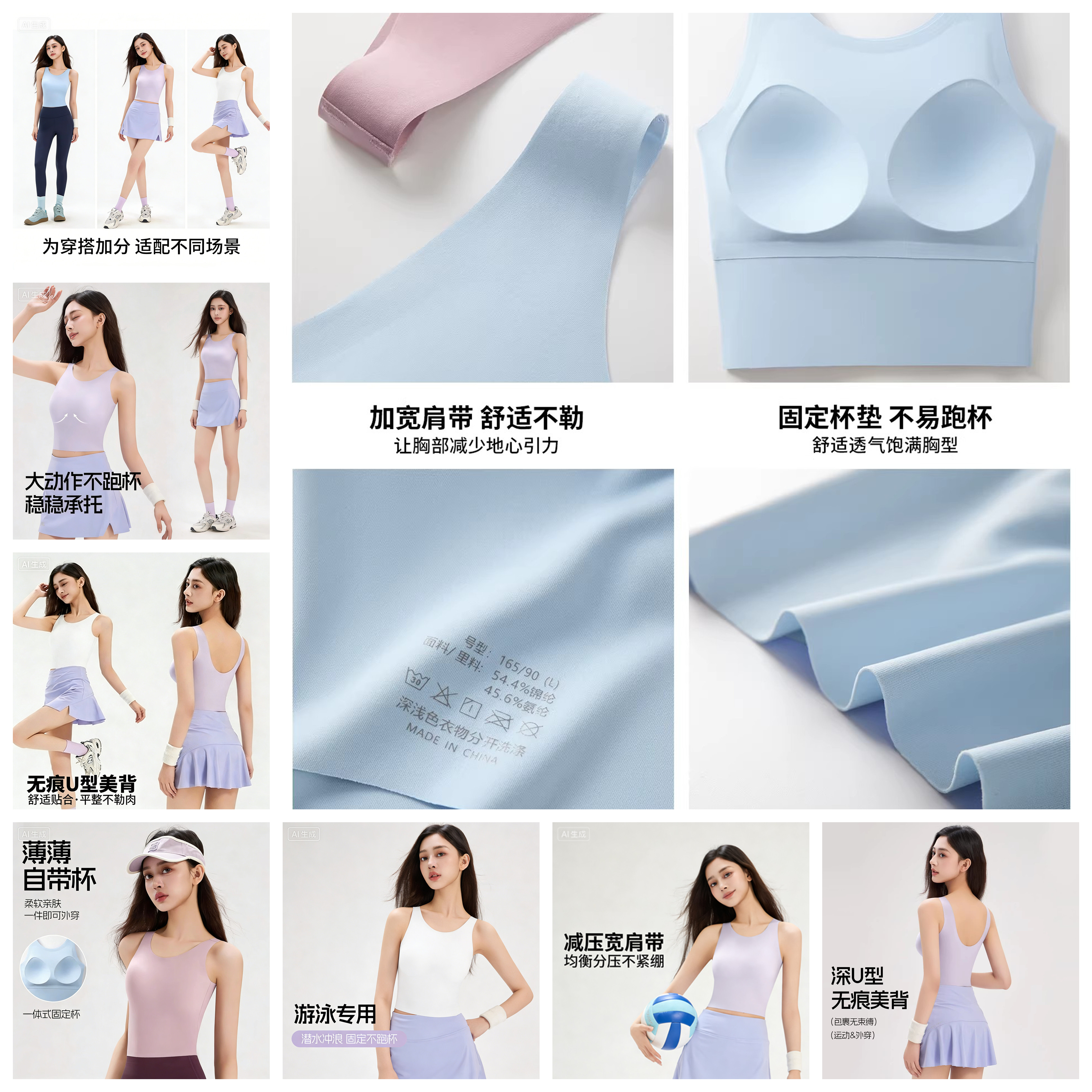 一体杯泳衣上衣单件女式分体款泳衣泡温泉专用运动背心文胸带胸垫