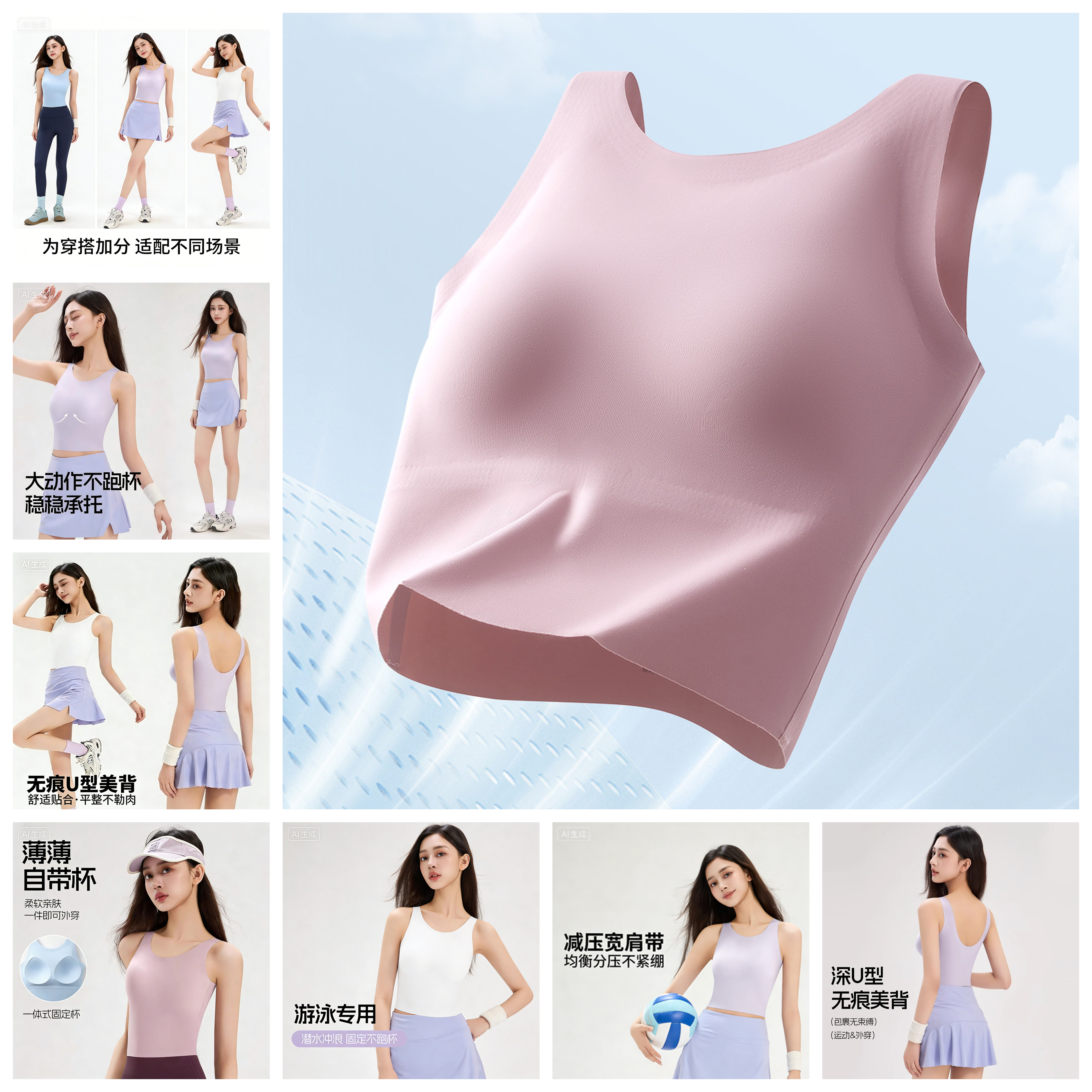 潜水服分体泳衣女单件上衣防晒胸罩学生保守速干浮潜冲浪分体背心