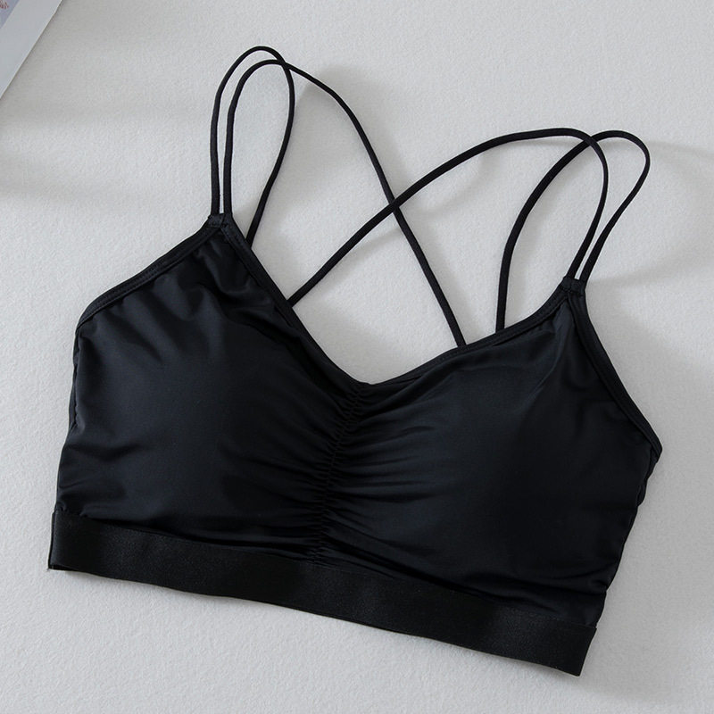 吊带游泳衣女单件上衣运动沙滩背心小胸聚拢带胸垫美背比基尼泳装