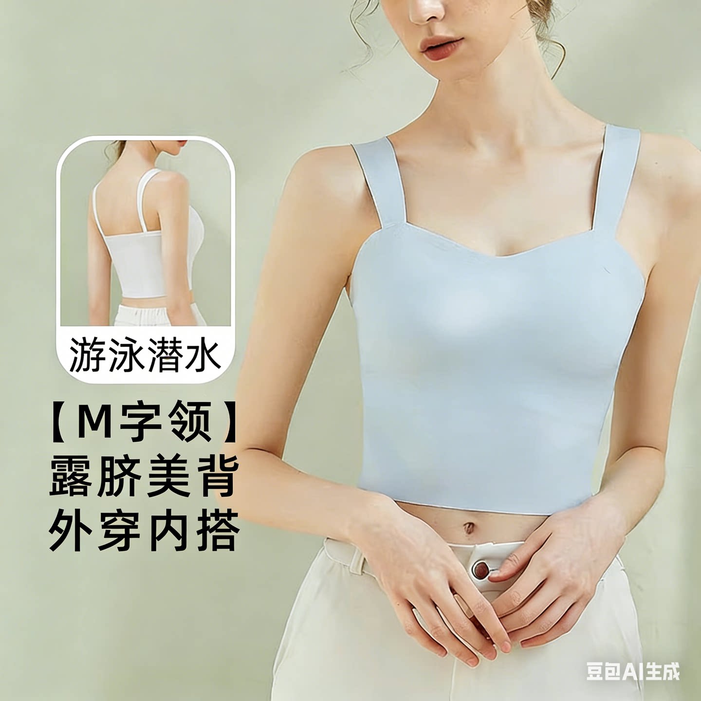 防上滑下垂带固定胸垫分体式游泳背心女吊带潜水冲浪夏季外穿中长