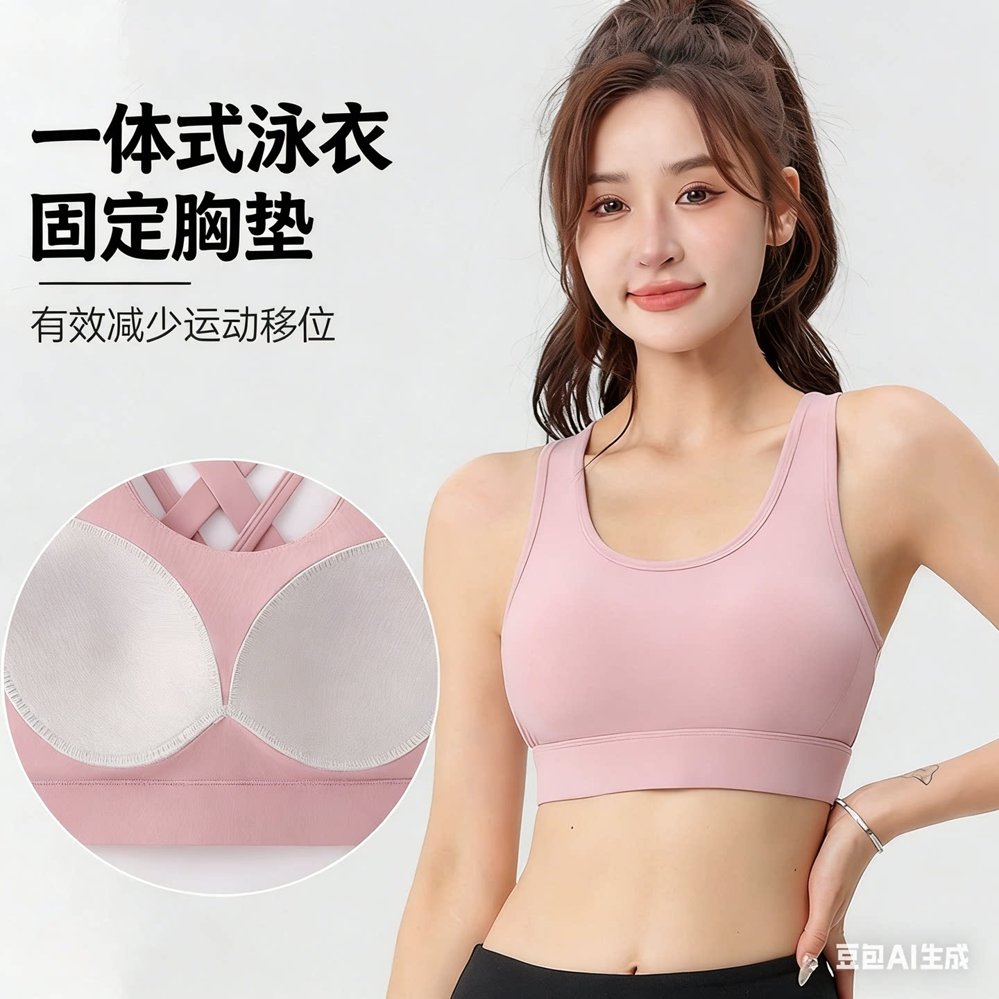 一体式吊带固定胸垫分体游泳衣女性感美背小胸聚拢无钢托玩水背心