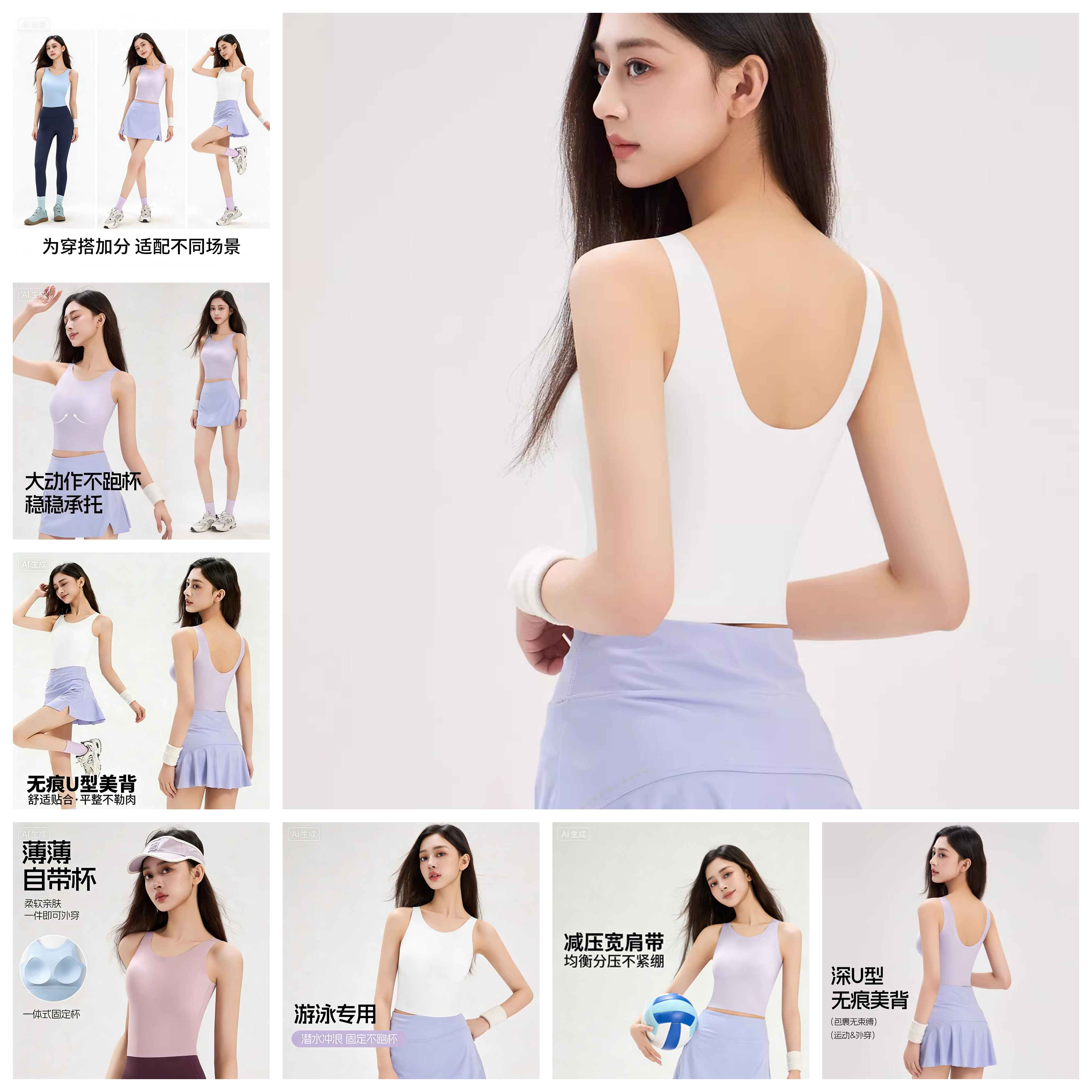 2025新款一体式带固定胸垫聚拢分体游泳衣女沙滩比基尼性感露背心