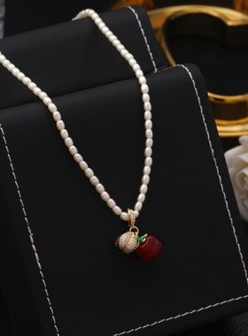 《高版本不掉色18k金厚度0.05+电泳+抛数++4》柿柿如意珍珠项链