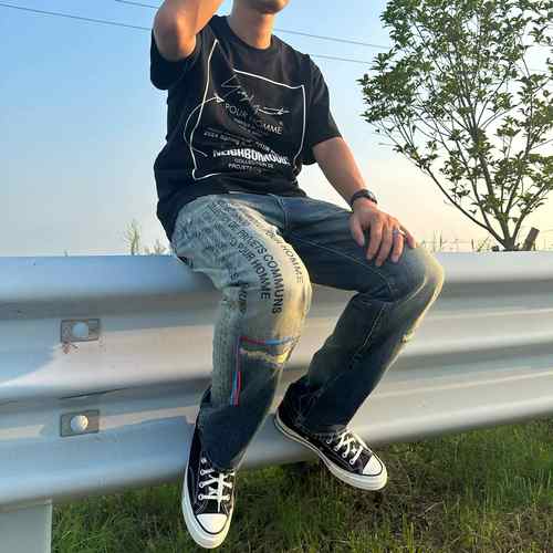 NBHD彩线联名牛王闪电水洗牛仔裤