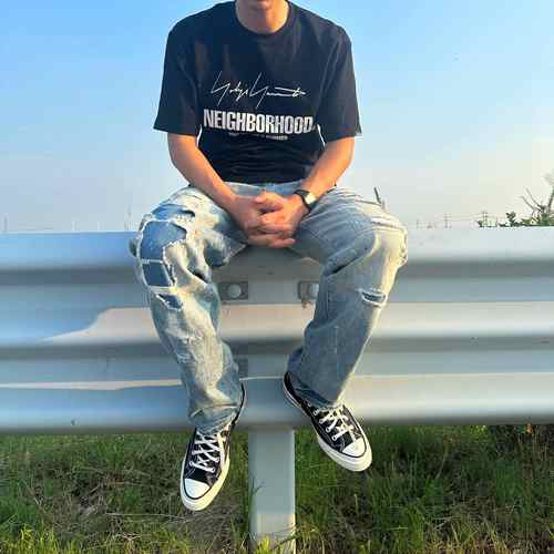 NBHD牛王冰蓝重水洗刀割牛仔裤