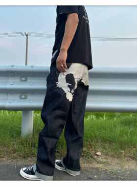 够屌 赤猿银龙RMC重磅赤耳刺绣FDMTD高腰宽松直筒锥形牛仔裤