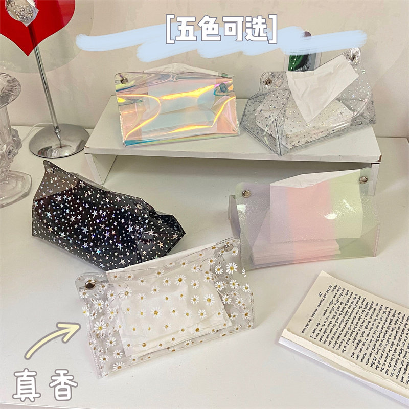 韩国ins可爱清新透明PVC纸巾盒客厅房间抽纸盒餐巾纸收纳盒纸巾袋
