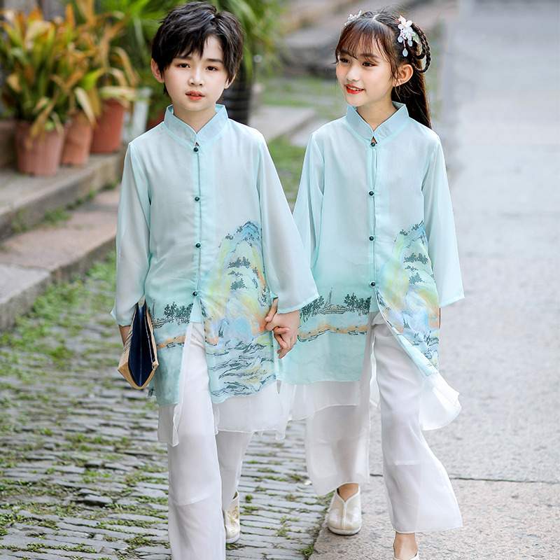 男女童少年行中国说三字经国学服