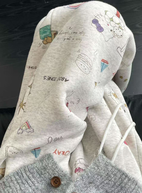 卡通灰色裤子加绒卫裤女2025新款阔腿裤冬秋款网红炸街女生运动裤