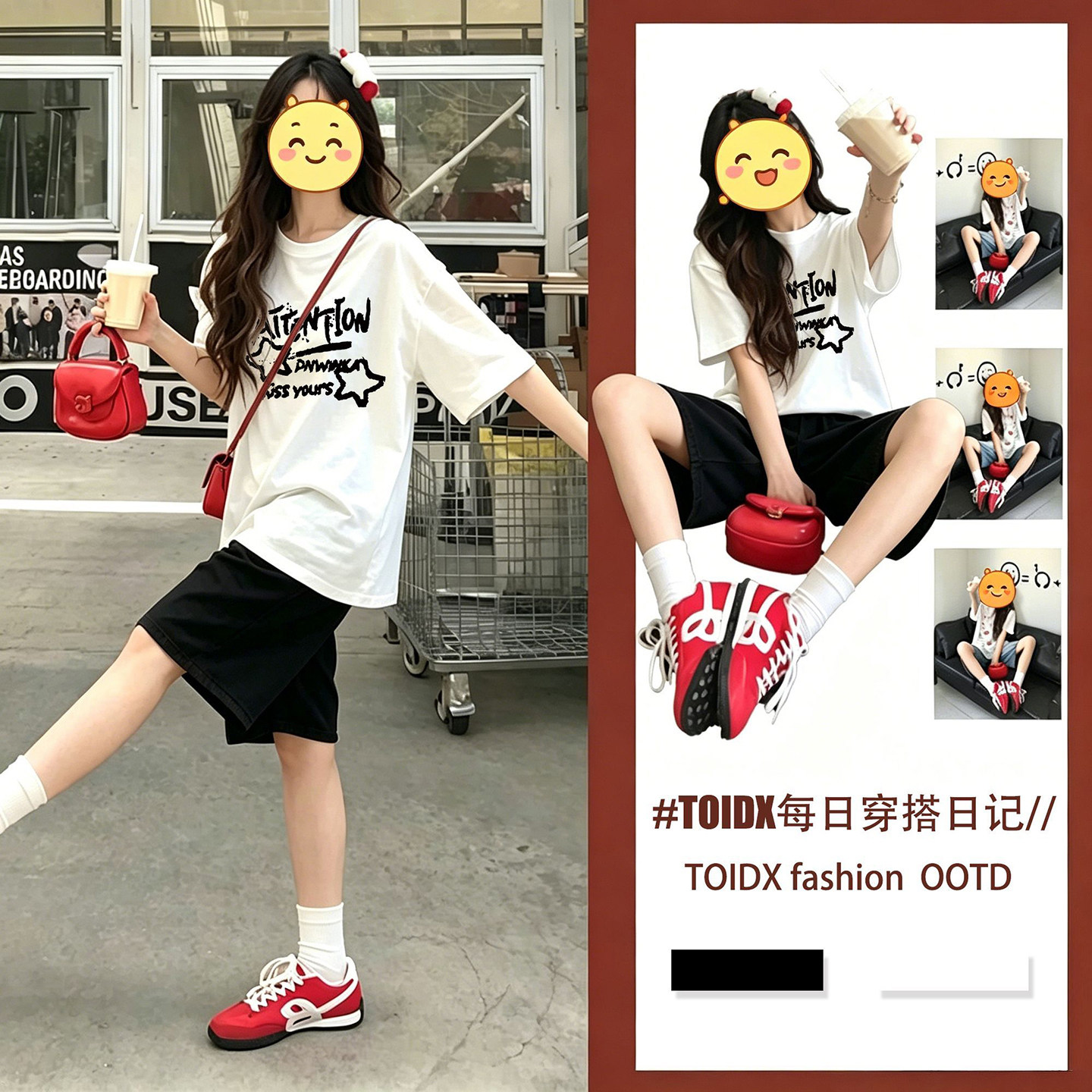 初中生闺蜜装白色T恤短裤套装女图片