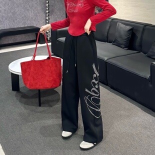 子 加厚广场曳步舞运动宽松潮流裤 H077秋冬新款 字母烫钻抽绳弯刀裤