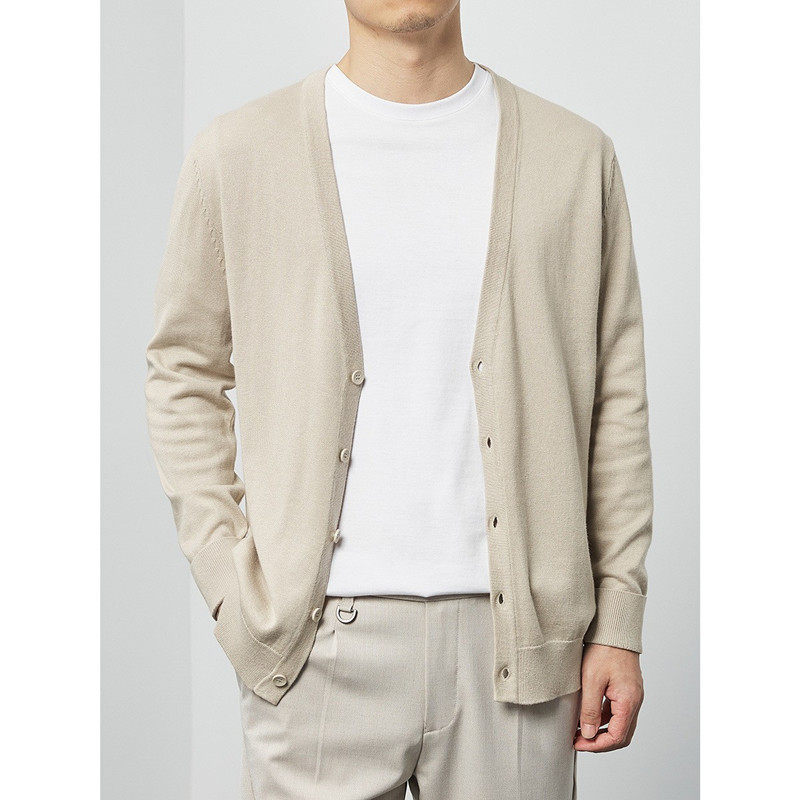 2026春季新款男士针织衫开衫 韩版潮流薄款纯色毛衣外套休闲英伦