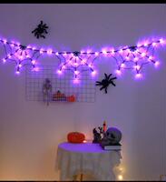 2026 Halloween string LED spider web Lights, Ghost Festival props, festival atmosphere decoration, night lights, remote control colored lights thumbnail 5