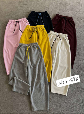 N9卫裤女2024秋季新款松紧腰系带阔腿弯刀裤百搭小个子长裤镰刀裤
