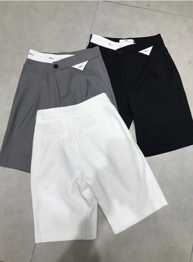 suomala西装裤5分裤高腰休闲直筒裤夏季百搭显瘦休闲裤子