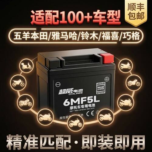 超威6MF5L雅马哈飞致150 天剑YS150-5摩托车电瓶蓄电池干电池