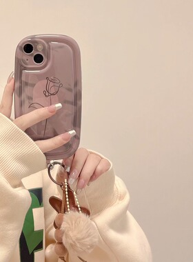 ins韩风香芋紫玫瑰毛绒挂链适用三星s23+手机壳s22ultra硅胶s21plus个性a52新款a71女a21s全包a32防摔a04