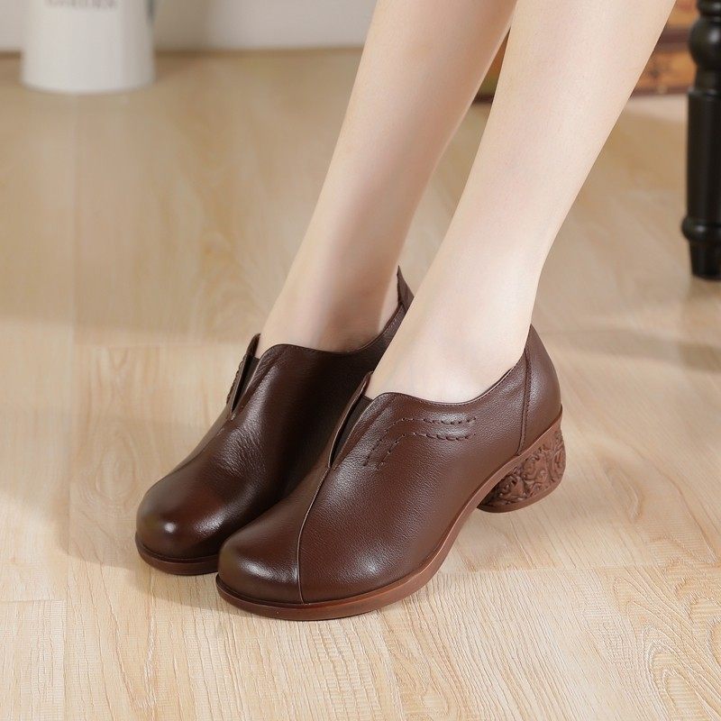 81真皮深口单鞋女休闲圆头粗跟软底妈妈鞋舒适套脚皮鞋,女鞋,深口单鞋,淘宝优惠券,粉丝福利购,淘宝优惠卷
