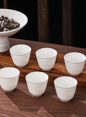 功夫喝茶杯6只装白瓷品茗杯陶瓷