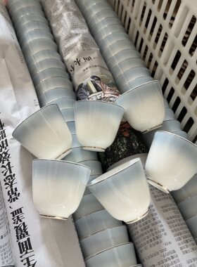 手绘渐变羊脂玉茶具套装茶杯茶壶盖碗公道杯茶漏泡茶碗品茗杯