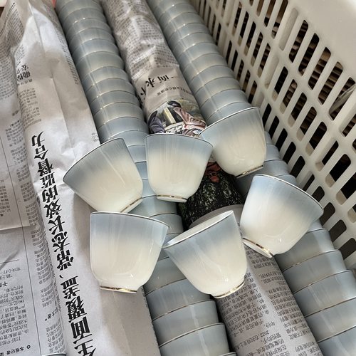 手绘渐变羊脂玉茶具套装茶杯茶壶盖碗公道杯茶漏泡茶碗品茗杯