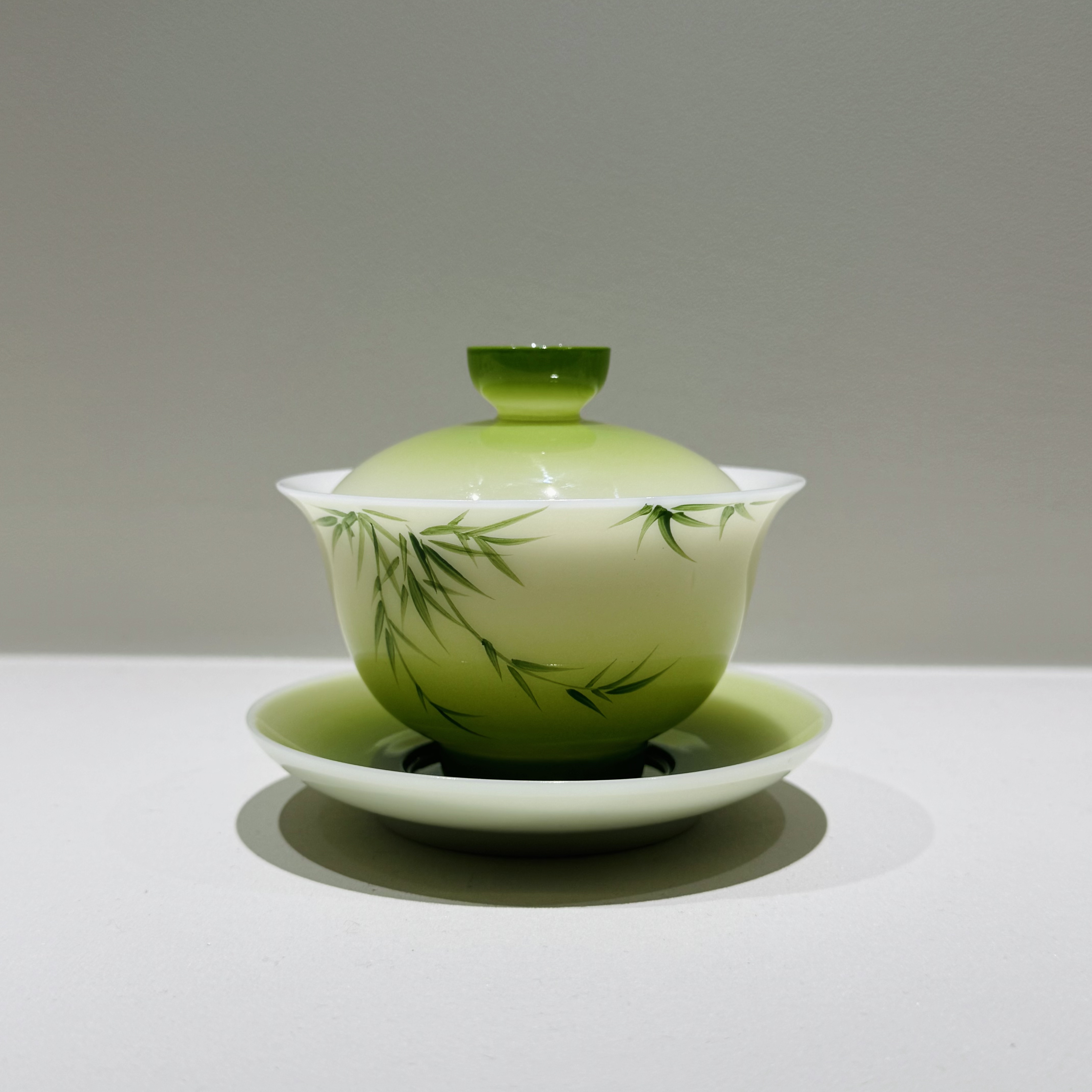 璞玉冰种瓷釉下彩茶具套装手绘竹子盖碗茶杯高档家用送礼礼盒装